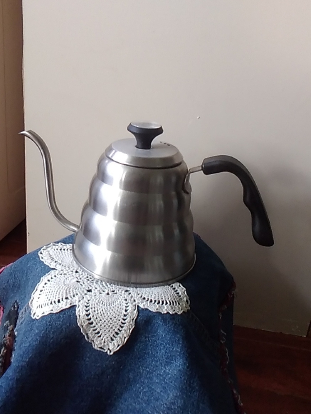 Stainless Steel Gooseneck Kettle with Black Handle - Silver
